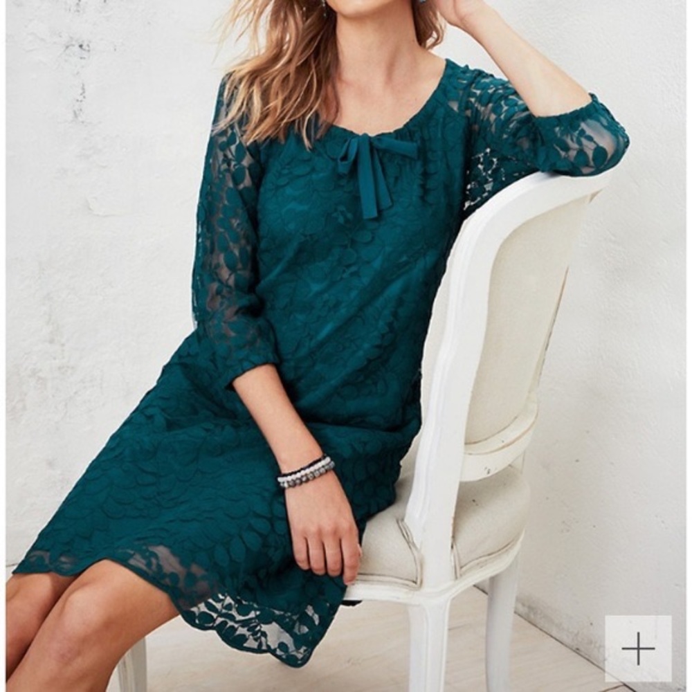 Garnet Hill, Boheme Easy Lace Dress in Balsam Blue, sz 12